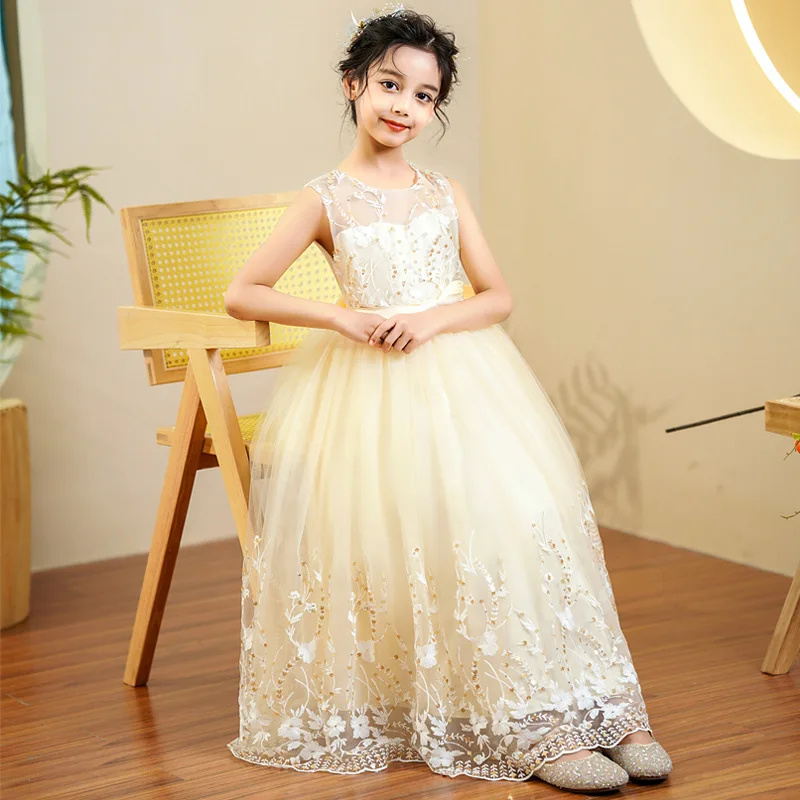 Flower Girl White Lace Dresses for Weddings Bridesmaid Tulle Long Evening Gowns Champagne Light Purple Child Pageant Party Dress