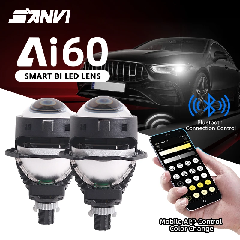 SANVI 3 Colors Ai60 Bi LED Projector Lens App Bluetooth Plug&Play for Hella Headlight 3000K 4300K 6000K LED Lights Car Accessory