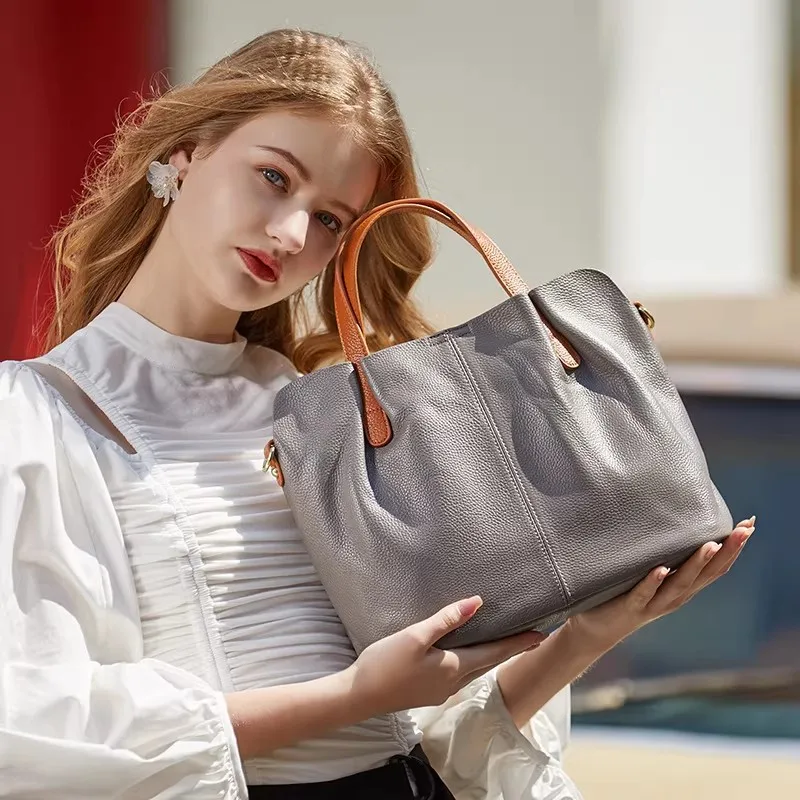 

First-Layer Cowhide Women's Mother-Daughter Bag, Genuine Leather Shoulder Bag, Bucket Bag, Soft Leather Large-Capacity Handbag, Crossbody Bag