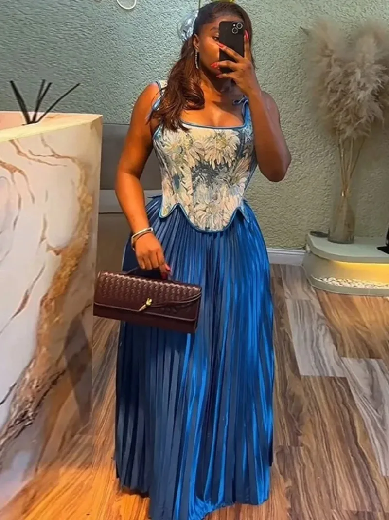 

2 Piece Set Tops And Pleats Skirt Suit Women Clothing African Dashiki Wedding Party Traditional Robe Ankara Outfits Kaftan 2025