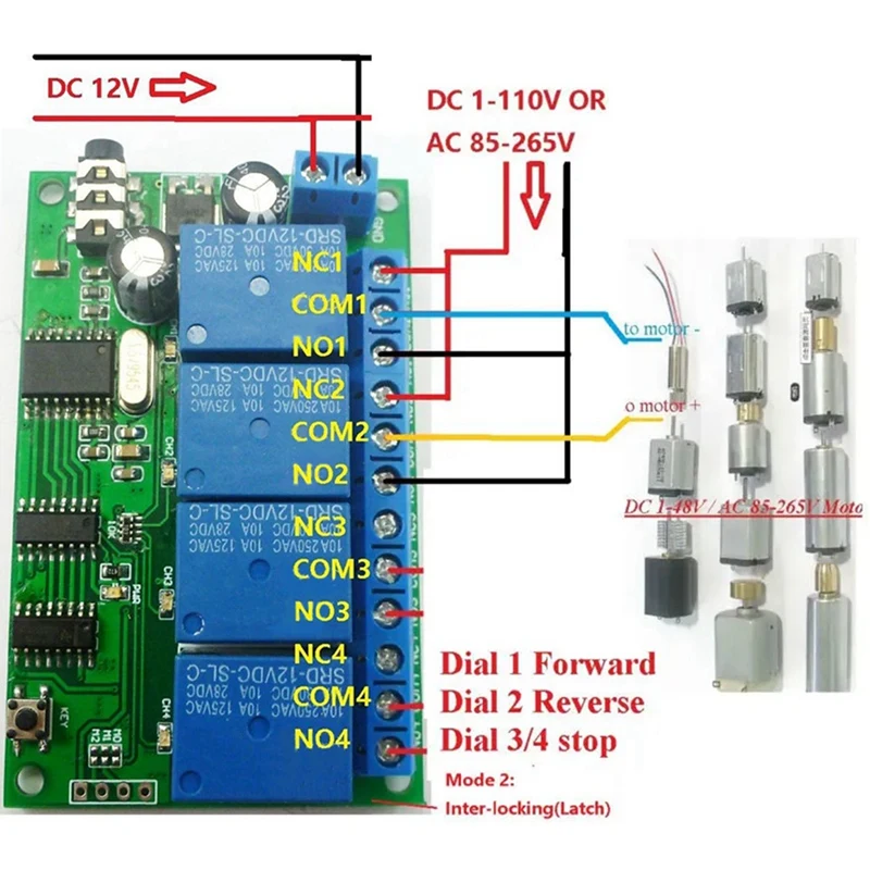 AD22B04 4 Channel Relay DTMF Tone Signal Decoder Remote Control Relay Module 12V DC For PLC Smart Home