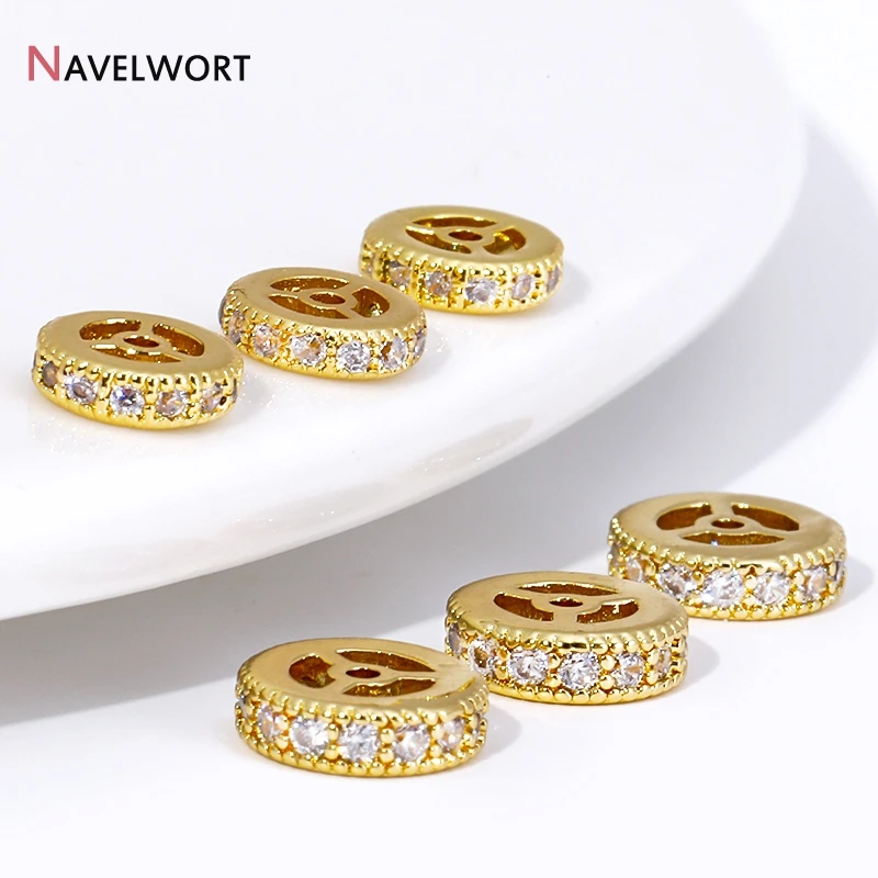 18K Gold  Plated Inlaid Zircon Round Spacer Beads Separation Beads Loose Beads,For Jewelry Making Findings,DIY Accessories