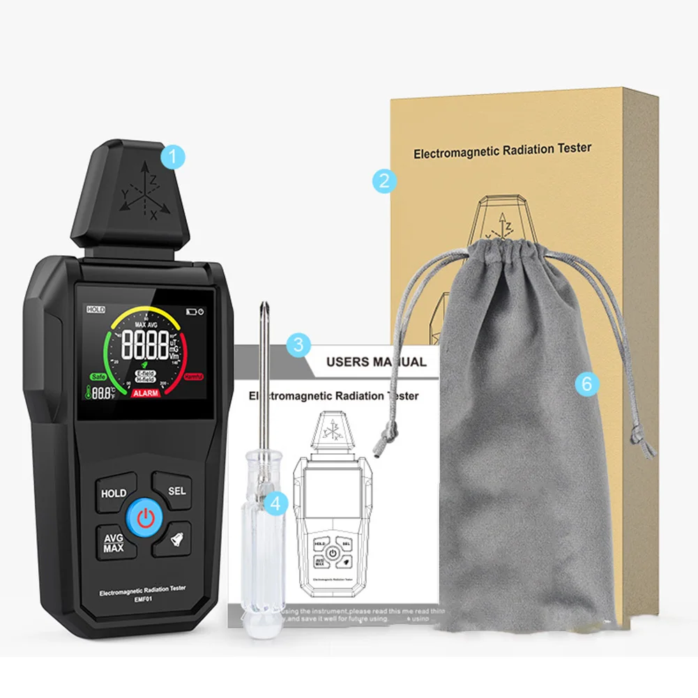 For Home Office Use EMF Detector Black Comprehensive Radiation Assessment Tool Electromagnetic Radiation Detector
