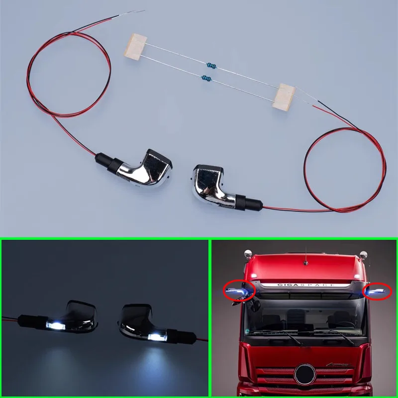 

Plastic LED Simulation Electronic Rearview Mirror Light Decoration for 1/14 Tamiya RC Truck ACTROS Arocs 3363 56348 Car Parts