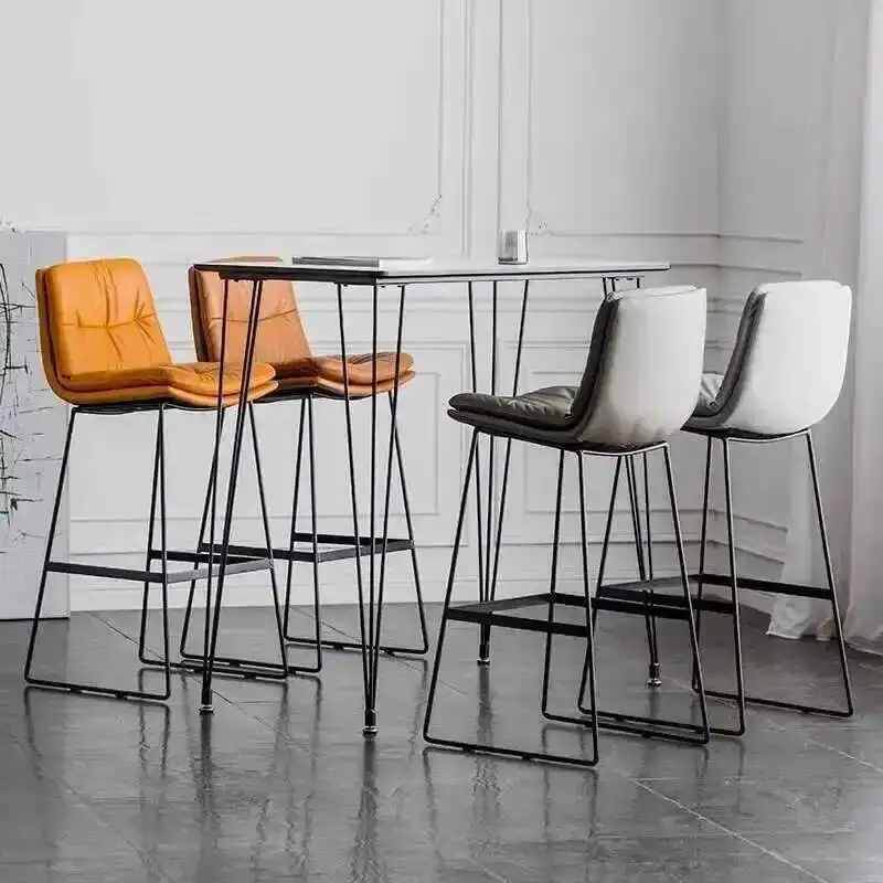 

Backrest High Leather Bar Chairs Nordic Modern Island Reception Bar Chairs Counter Light Luxury Restaurante Muebles Furniture