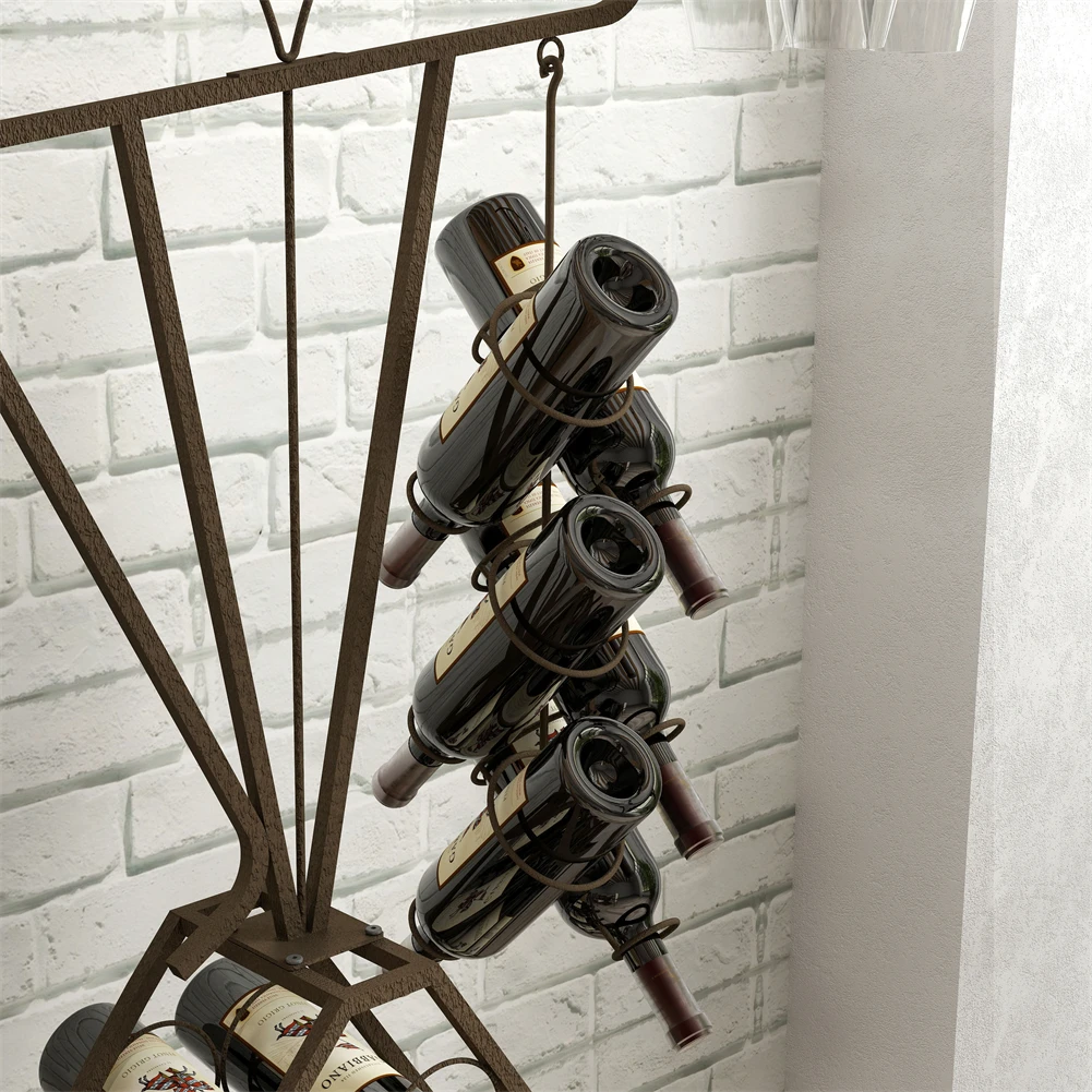 حامل أرضي لرف النبيذ، حامل تخزين وعرض معدني قوي، موفر للمساحة لغرفة الطعام والمطبخ وغرفة المعيشة