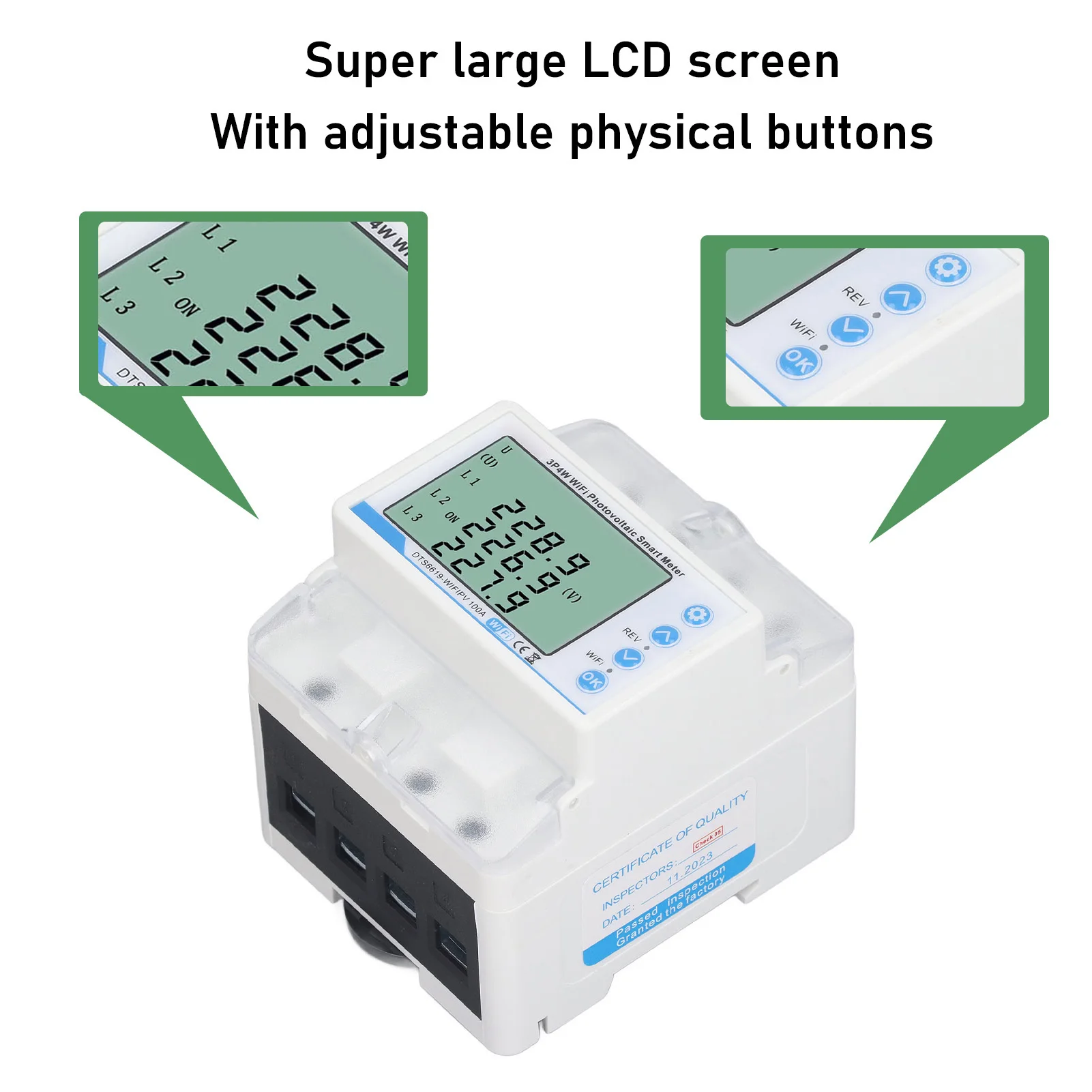 WiFi พลังงานแสงอาทิตย์สมาร์ทมิเตอร์การตอบสนองทันที 60-300V WiFi Smart Energy Meter 100A บันทึกข้อผิดพลาดพร้อม Backlight สําหรับ Home