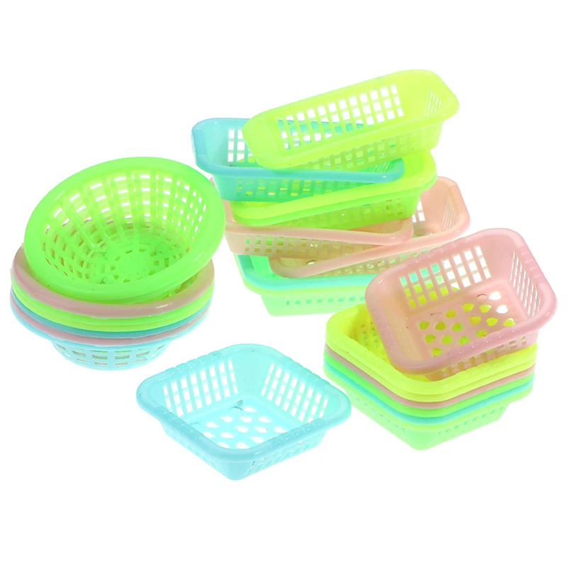 5Pcs 1:12 Dollhouse Miniature Plastic Storage Basket Laundry Basket Doll Fruit Vegetable Food Basket Dollhouse Decor Accessories