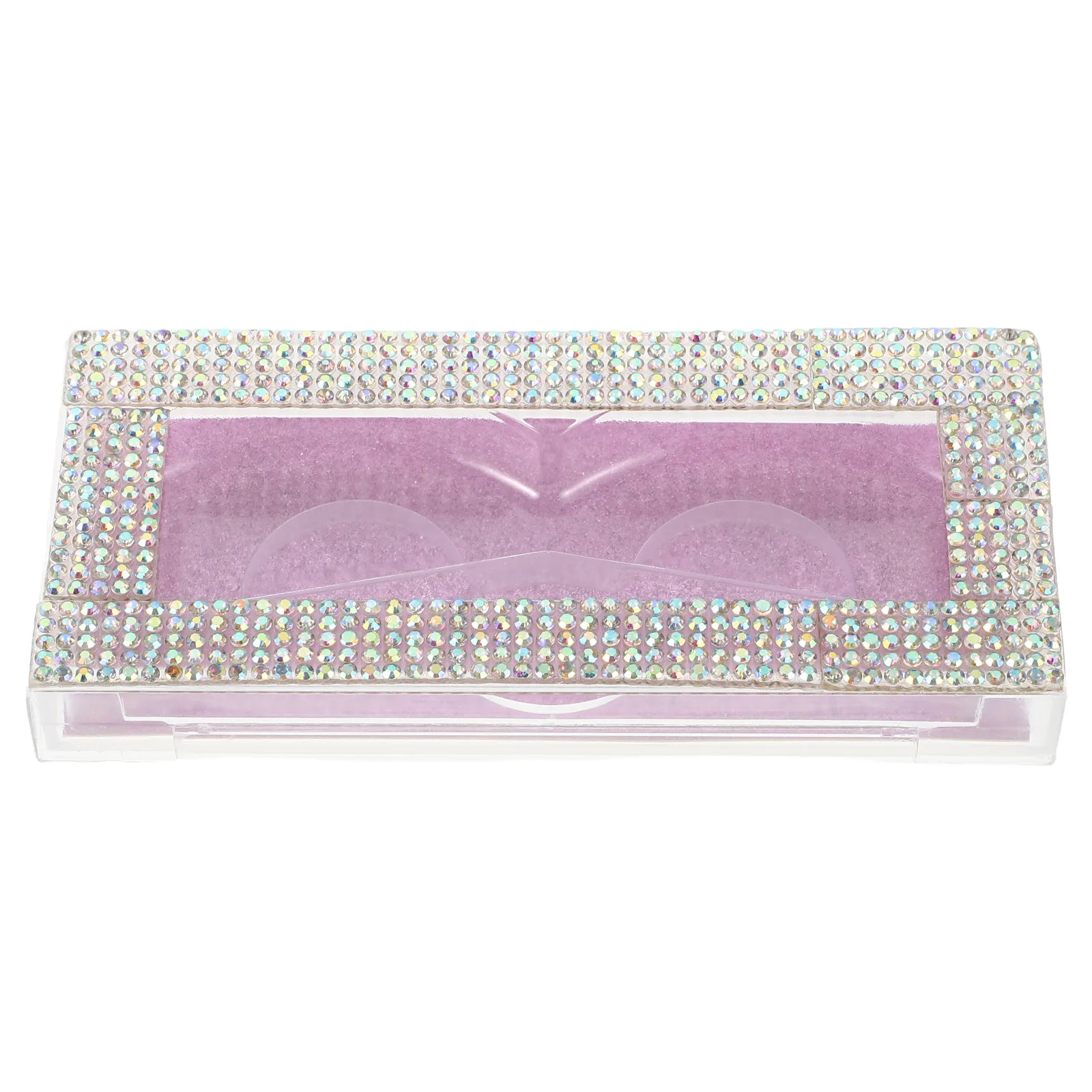 Stylish Rhinestone Decorated Eyelash Box Rectangular Design Pull Out Tray Base Card Protective Moisture Resistant Travel Beauty