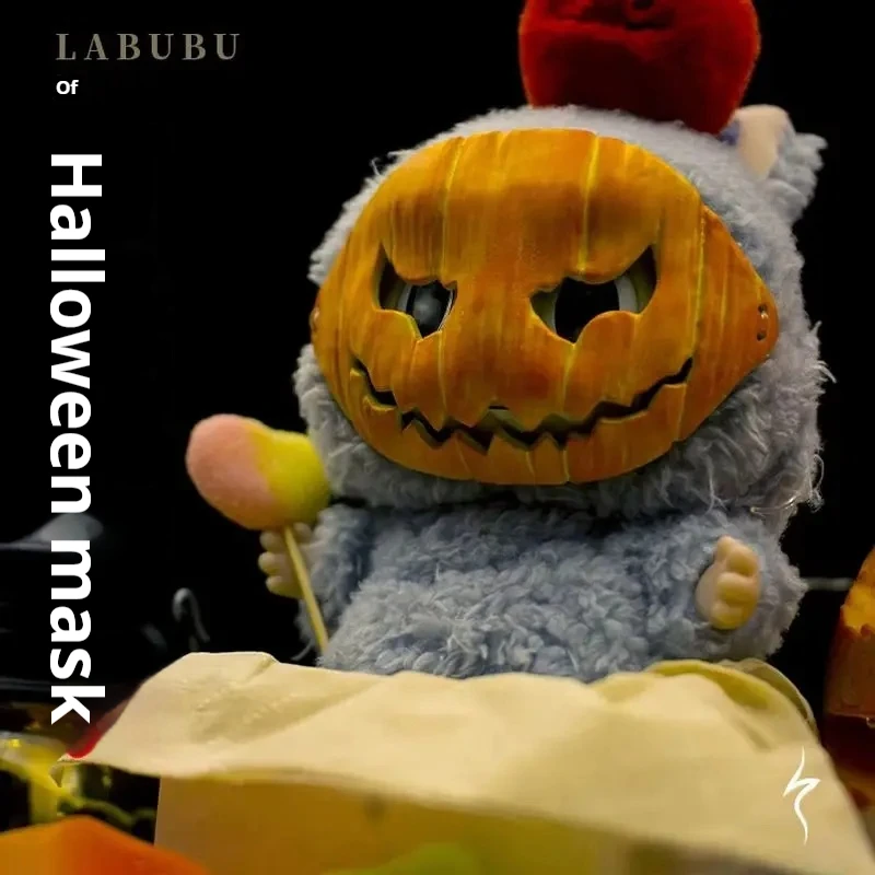 

New For 17cm Labubu Doll Mask Funny Pumpkin 3d Photofinish Print Handmade Painting Halloween Craft Doll Accessories Mask