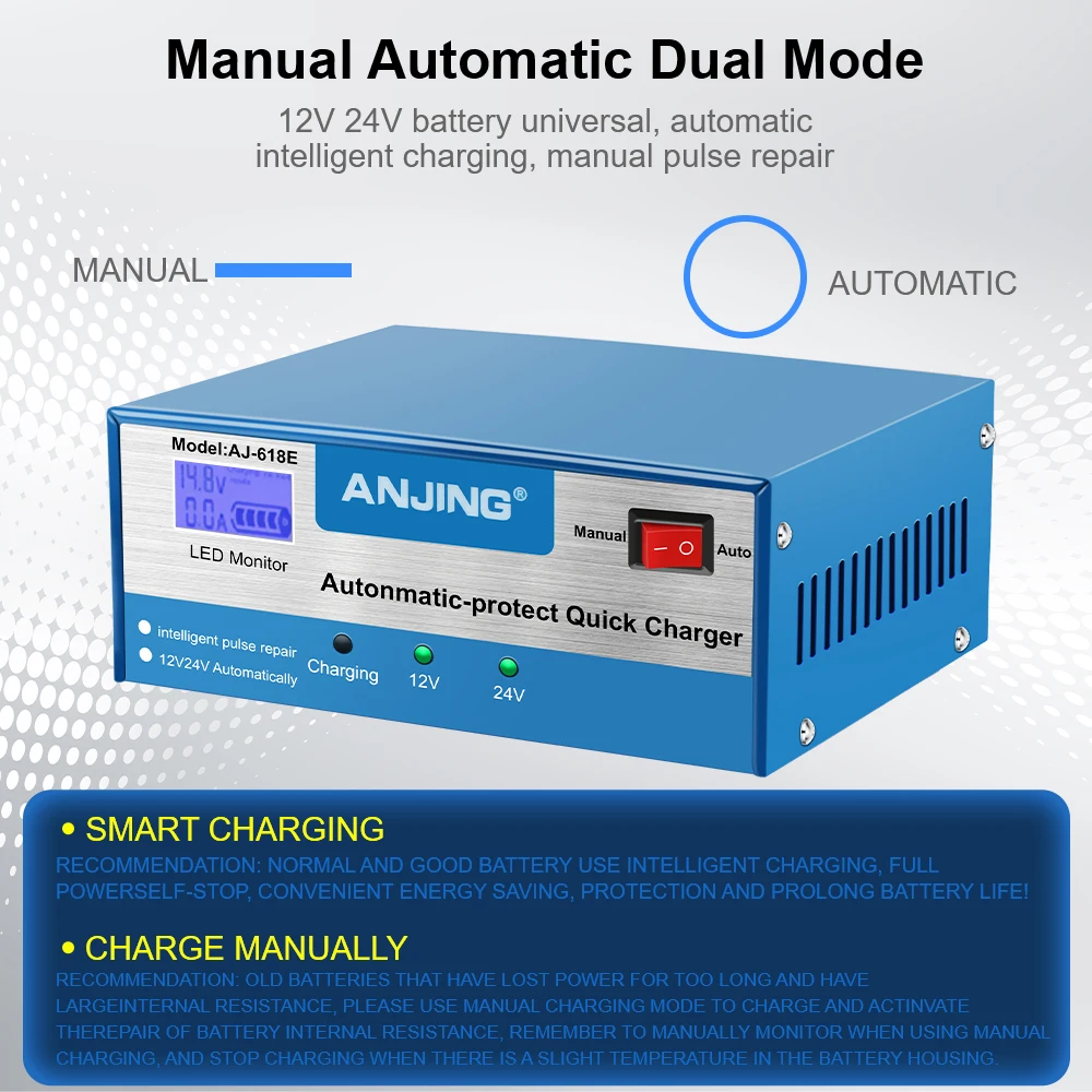 130W Fast Charging 24V/12V Motorcycle Battery Chargers Intelligent Pulse Repair Storage Cell Automobile Boat Batteries Maintance
