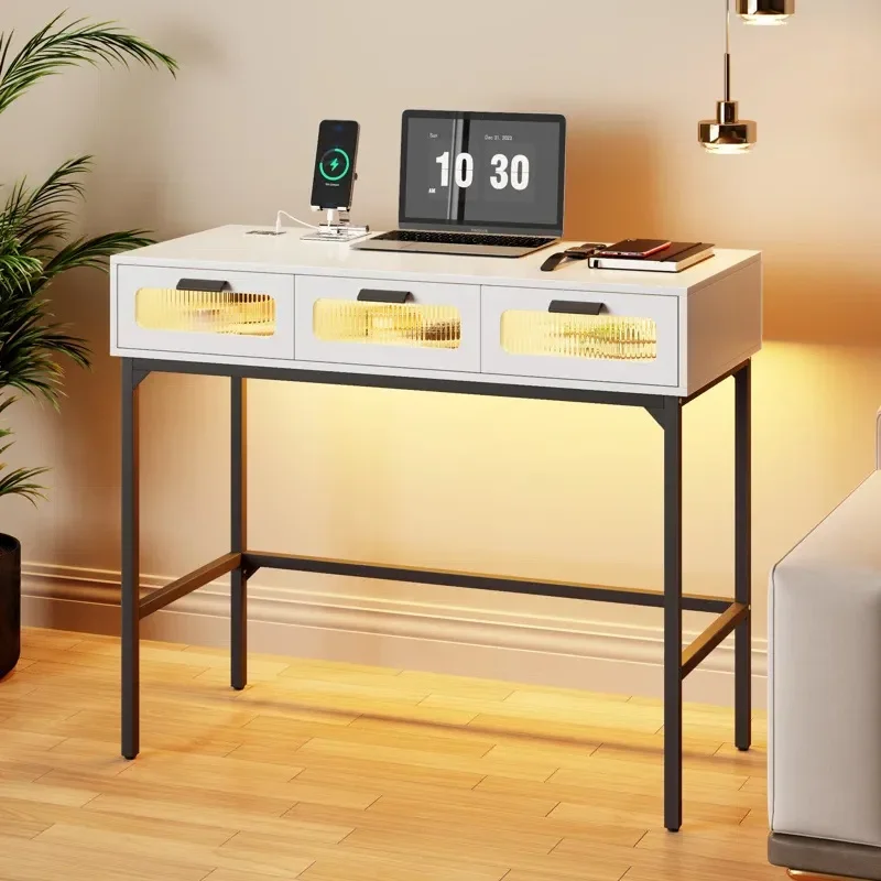 2024 New Custom Modern Bedroom Furniture Dresser Table with 3 Visual Drawers for LED Lights and Sockets