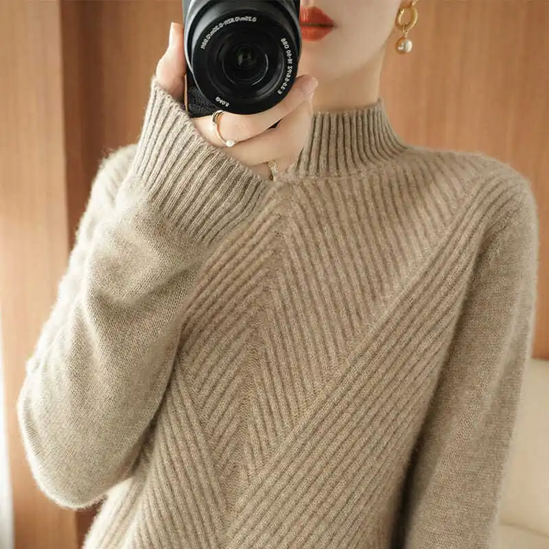 Fashion Solid Color Screw Thread Knitted Sweaters Women\'s Clothing 2022 Autumn New Loose Casual Pullovers All-match Tops