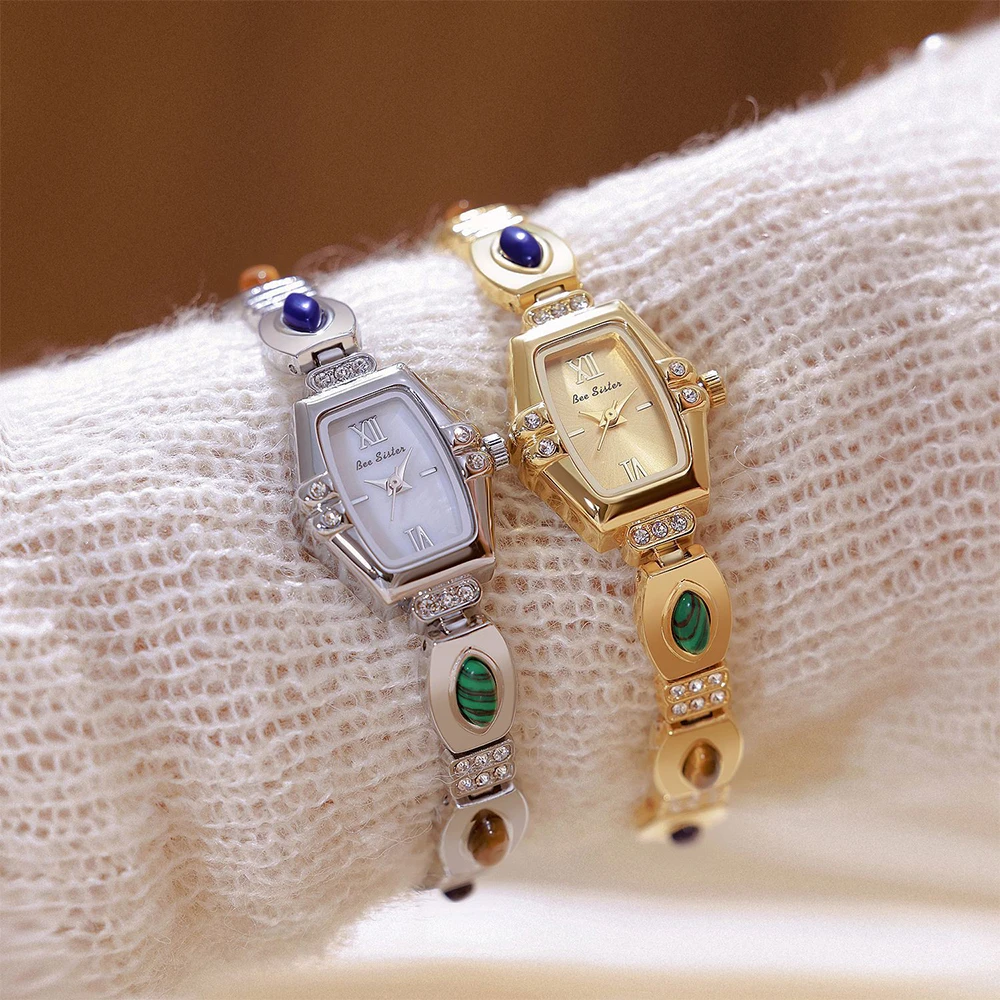 Relojes Vintage para mujer, pulsera de piedra de ojo de tigre Natural dorada, reloj para mujer, vestido ligero de lujo, reloj de cuarzo informal para mujer