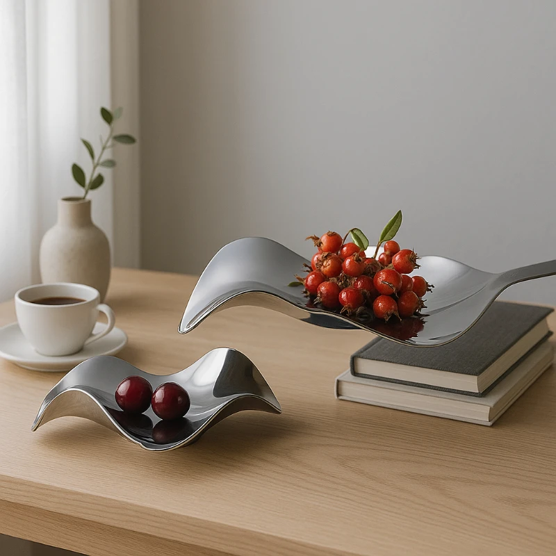 

Nordic Stainless Steel Fruit Bowl Modern Artistic Tray Luxury Centerpiece Ornament for Coffee Table Living Room Gift