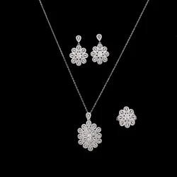 Jewelry Set HADIYANA Bridal Wedding Party Engagement Necklace Earring Ring Adjustable Three Piece CN2682 Parrure Bijoux