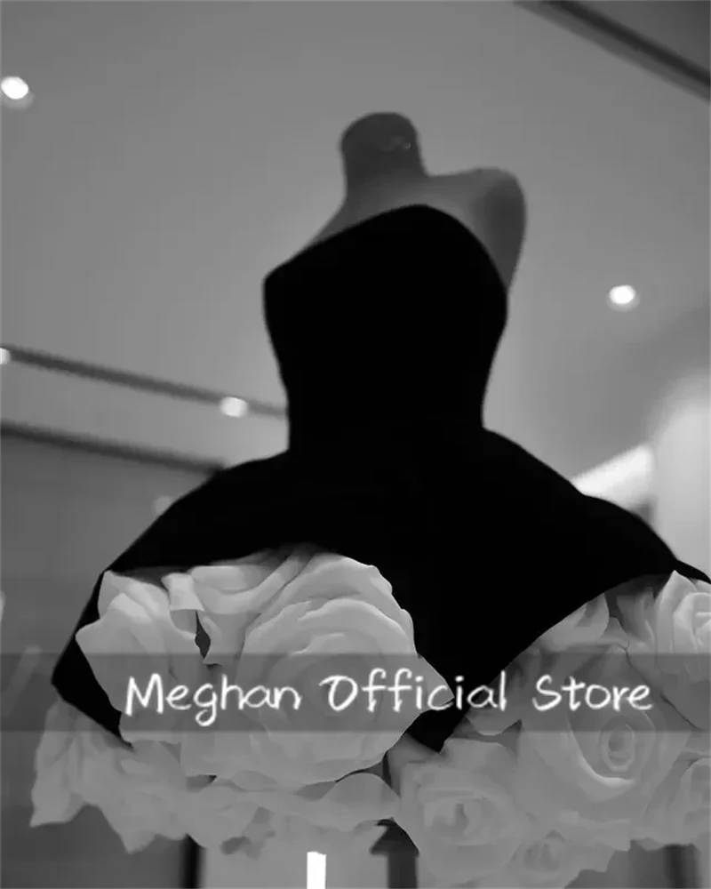 

Pretty Short Floral Women Maxi Dresses To Event Party Delicate 3D White Rose Flower A-line Bridal Dress Customized