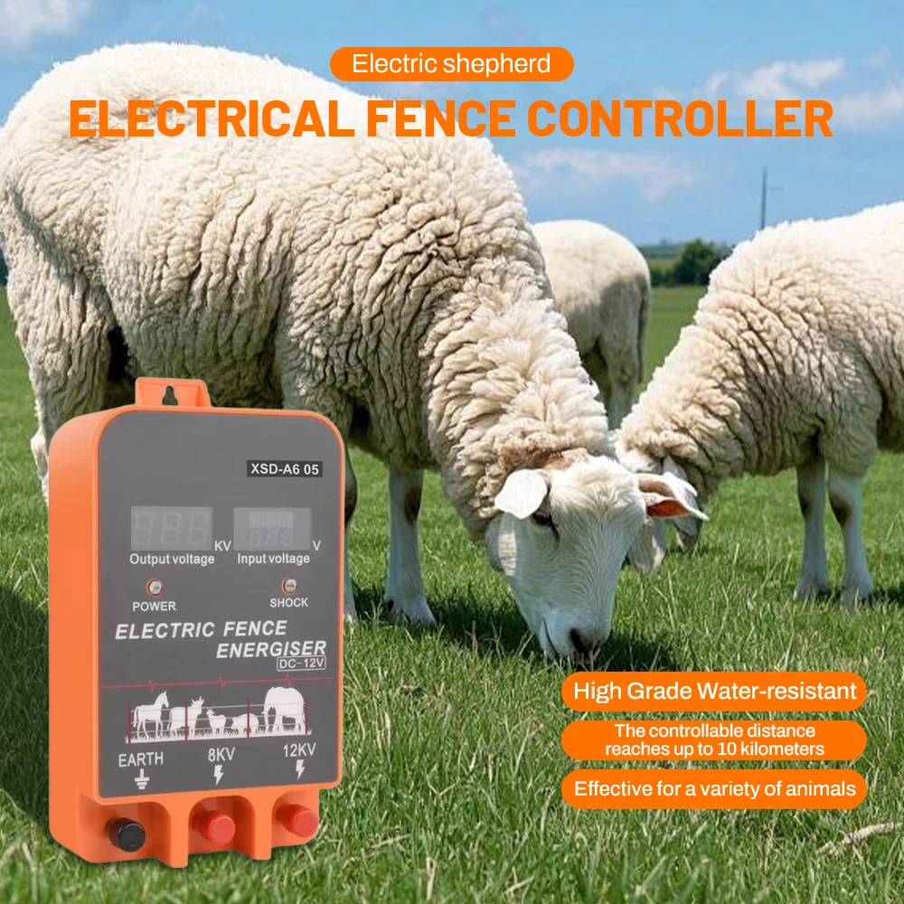 

5-10KM Electric Fence Energizer 2.5 Joule With LCD Display 12V Energizer Controller for Farm Livestock Cows Cattle Horse