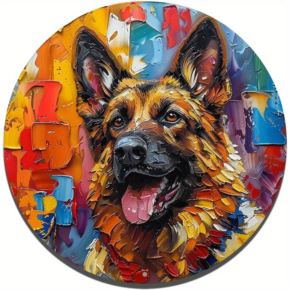 

Round Aluminum Flat Sign, Sheepdog Simulation Painting, Art Sign, Office Room, Home Door, Dog Lovers Decor, Wall Art, Plaque