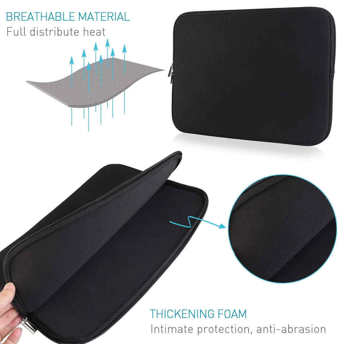 Laptop Sleeve Case Bag Black Slim Fit Water Resistant Zipper for 13 13.3 14 Inch Pro Retina Laptop Notebooks Carry