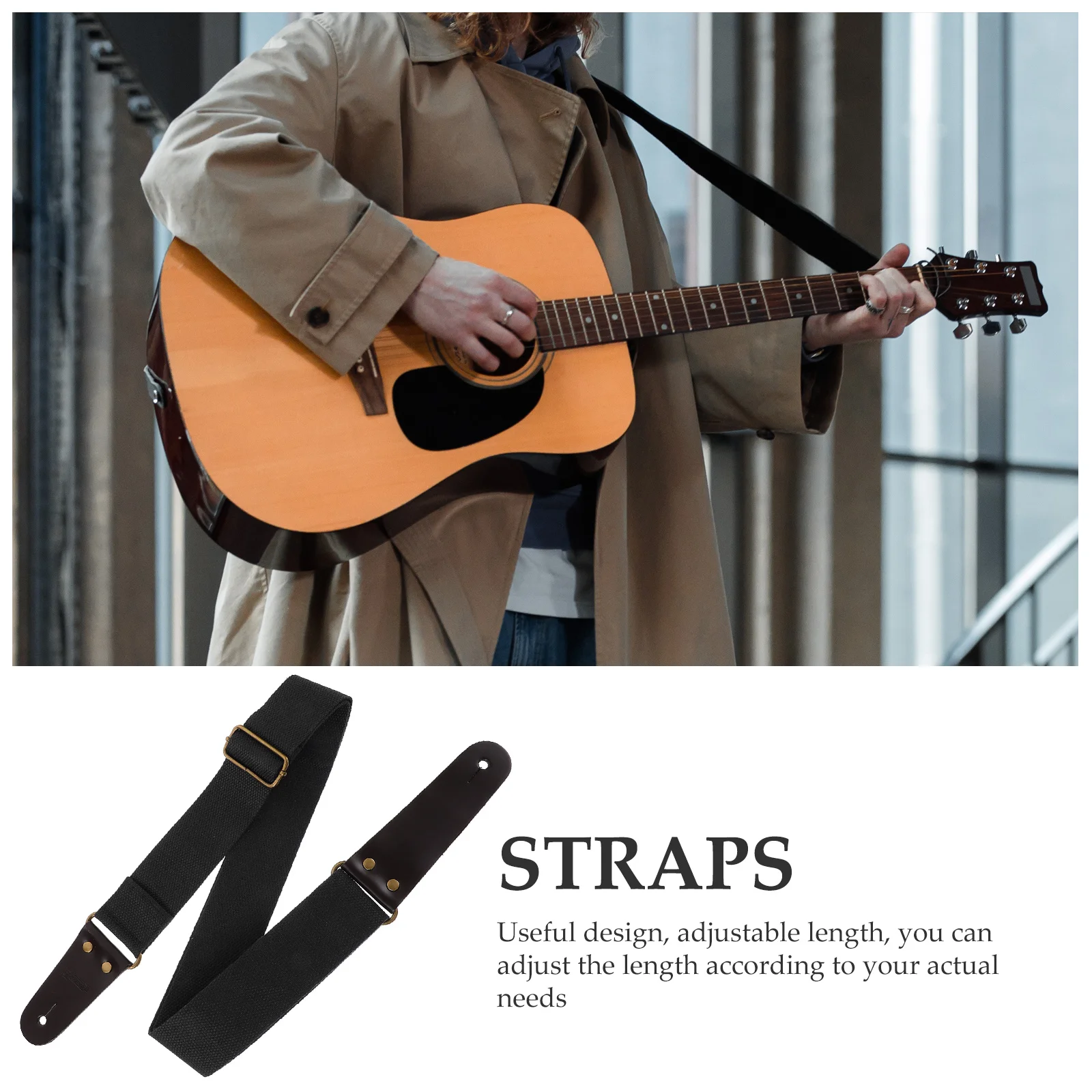 

1Set Guitar Strap Replacement Durable Cotton PU Wear-Resistant Adjustable for Electric Acoustic Bass Guitars Guitar Straps