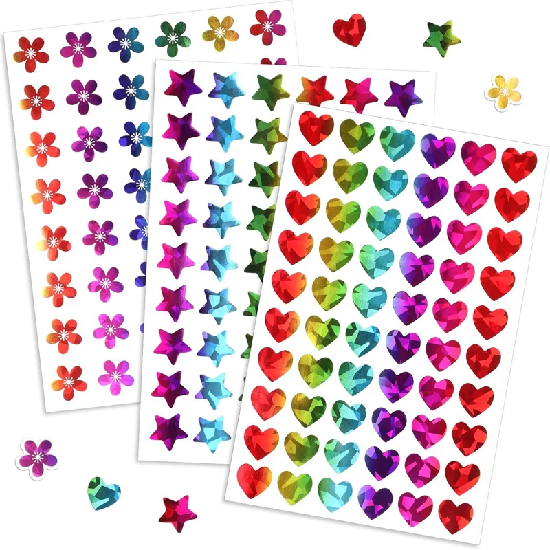 480-1620 Stück Holographische Belohnungsaufkleber für Schüler Glänzende Stern-Blumen-Herz-Formen Lehrerbedarf Klassenzimmer Verhaltensdiagramm Aufkleber – Detail 1