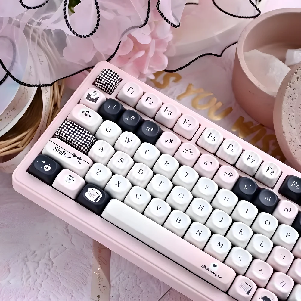 

118-Key MOA Keycaps, Original Sin Black Pink, Girly Black and White, for Mechanical Keyboard Kit Cherry MX Switch Keycaps