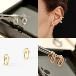 Cmon Kstar Original S925 Silver Paper Clip Geometric Design Single Diamond Stud Earrings Ladies Party Luxury Jewelry