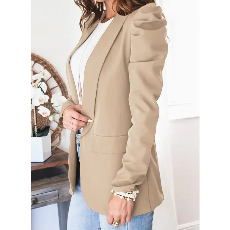 Autumn Women\'s S-XXL Commuting Elegant/Fashionable Simple Long Sleeved Pocket Solid Color Collar Casual Holiday Slimming Jacket