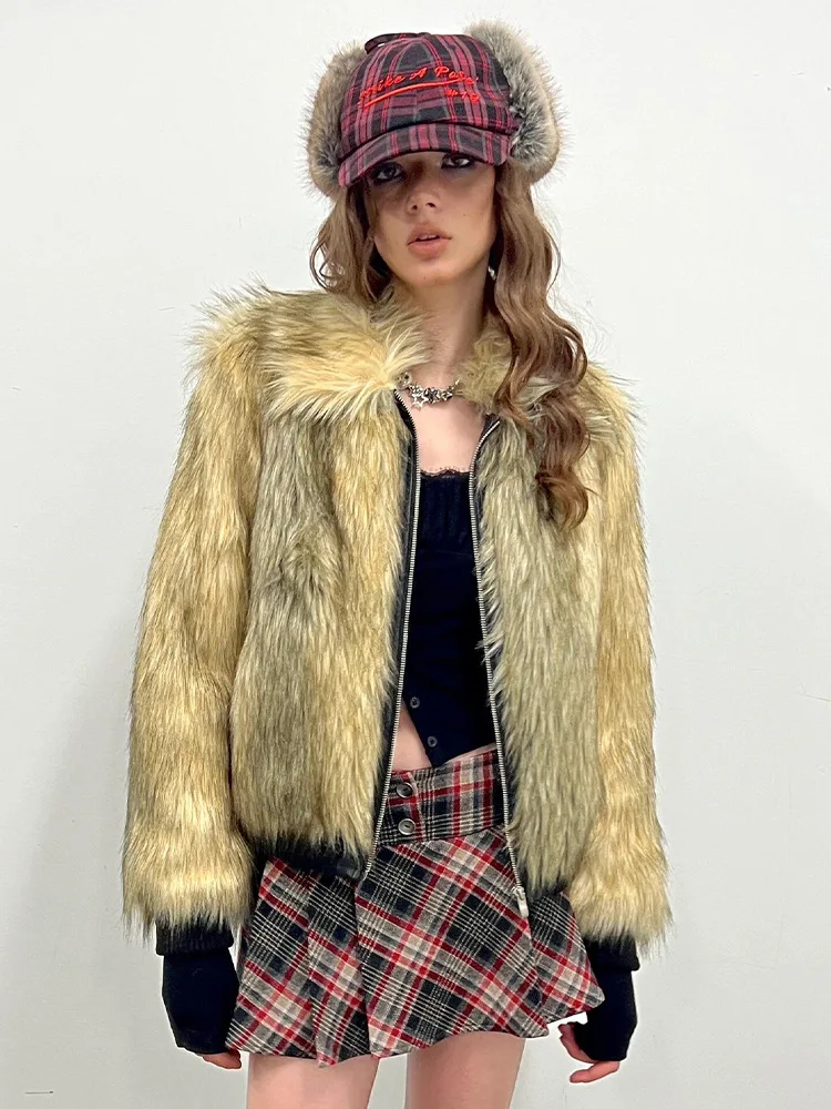 

Faux Fur Jacket Woman Coats Womens Leopard-Style Crop-Top Christmas Mother Streetwears Basic Patch Oversize Fashionable Design