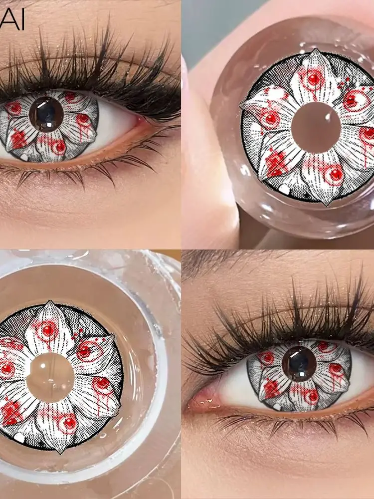 UYAAI Cosplay Kontaktlinsen Halloween Verrückte Linsen 14,5MM Große Augen Anime Weiße Kontaktlinsen Blaue Rote Pupillen für Party-Make-up
