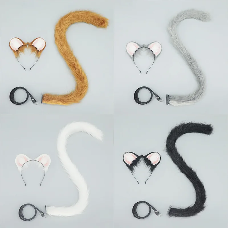 Purcoral 2026 New Halloween Beast Ear Mouse Ear Hair Hoop Plush Cos Mouse Ear Prop Hamster Ear Tail Set
