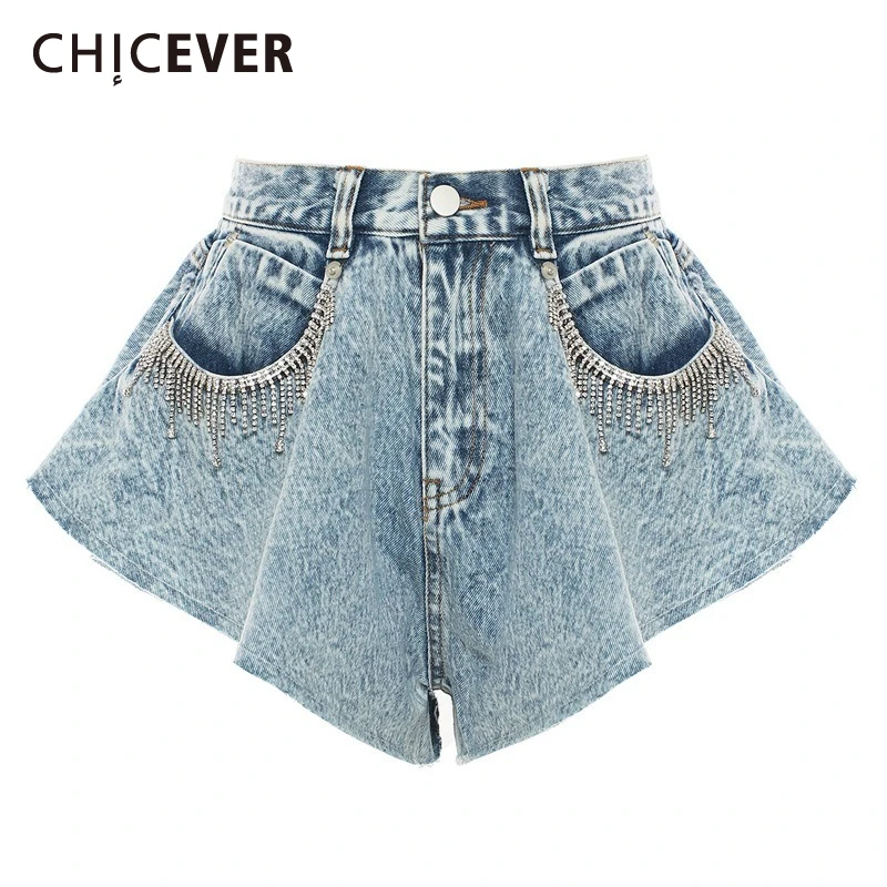 

CHICEVER сексуальные праздничные шорты с оборками и подолом для женщин, однотонные шорты с высокой талией в стиле пэчворк и бриллиантами, женские летние новые стильные шорты