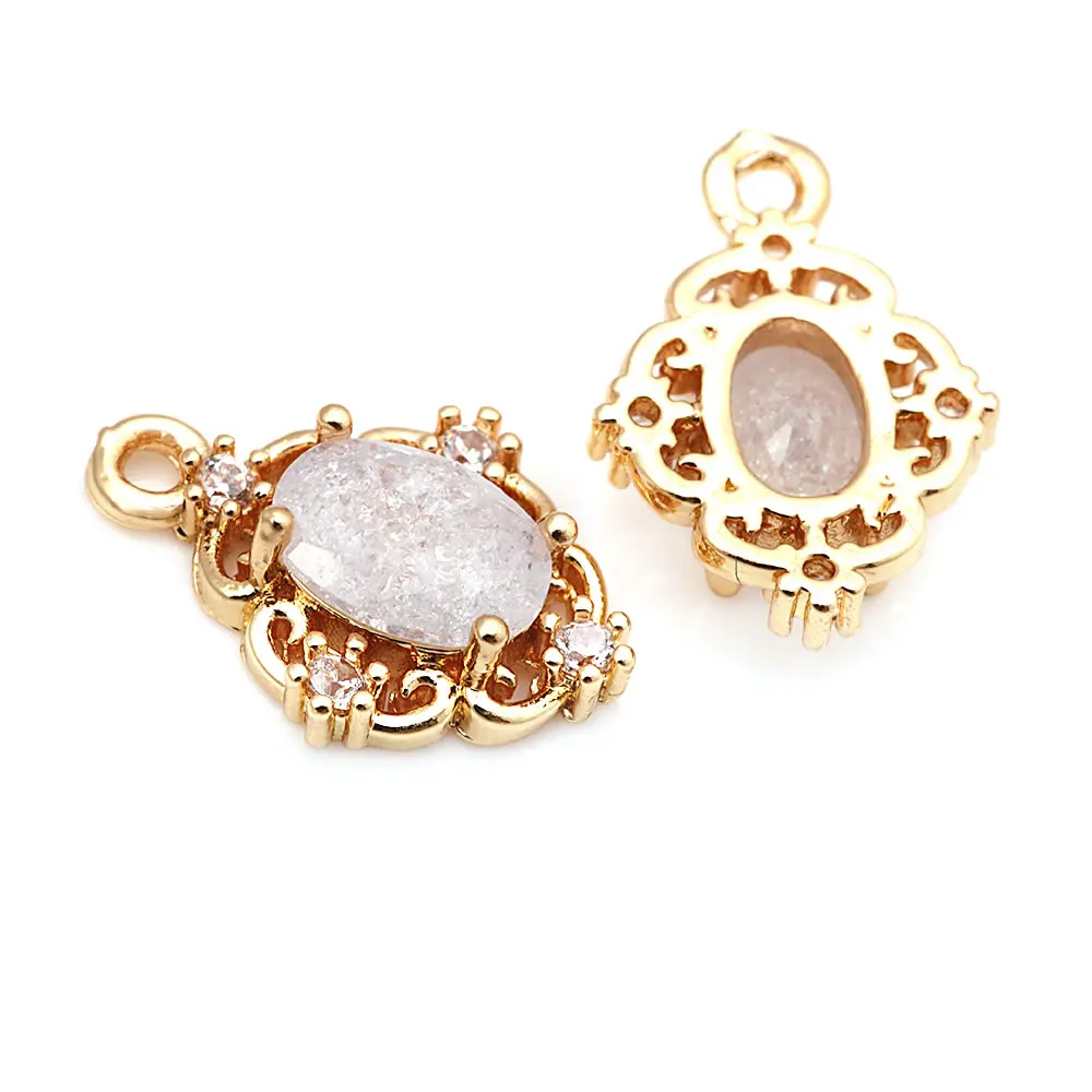 10PCS 18K Gold Color Brass and Zircon Oval Charms Pendants High Quality Diy Jewelry Making Supplies Necklace Earrings for Women