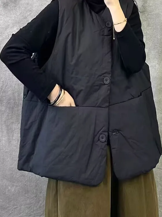 

High-End Retro ort Casual Warm Vest Cotton Winter Loose Svel Large Size Top Women's Faion Casual Loose Fit Vest