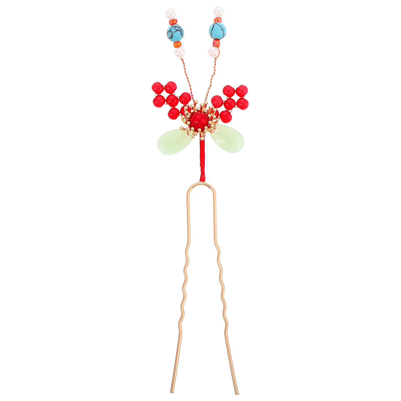 

Butterfly Hairpin Red Beads Ancient Style Women Hairpins Vintage Decorative Pins Traditional Chinese Wedding Bridal Headdress