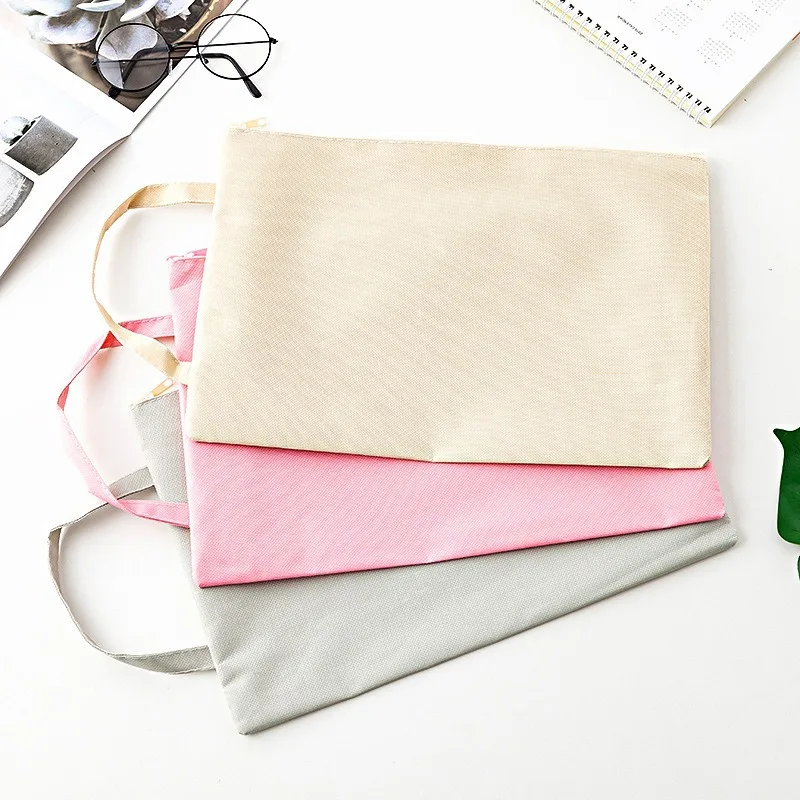 5pcs Customized Printed Logo A4 File Bag Student Canvas Zipper Large Capacity Handbag Solid Color Makeup Storage Bags