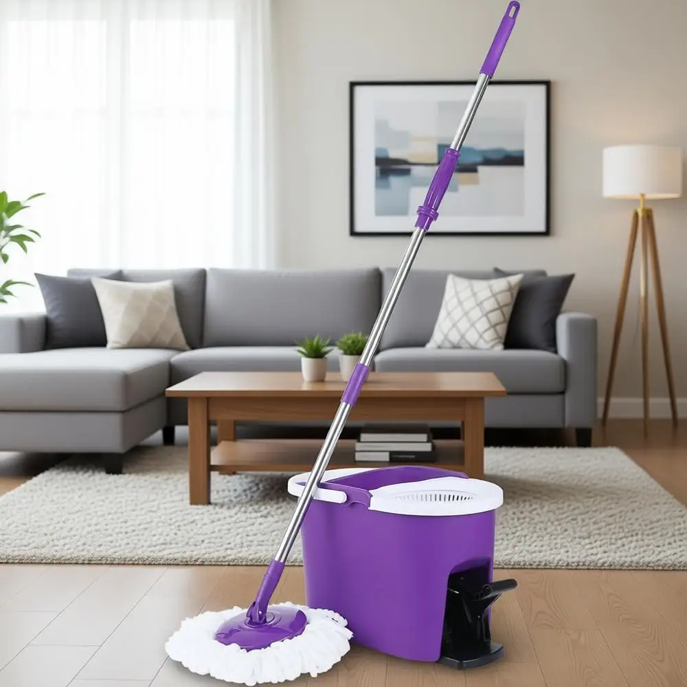 

Microfiber Spin Mop with Washable Heads and Adjustable Pole for Effortless Cleaning
