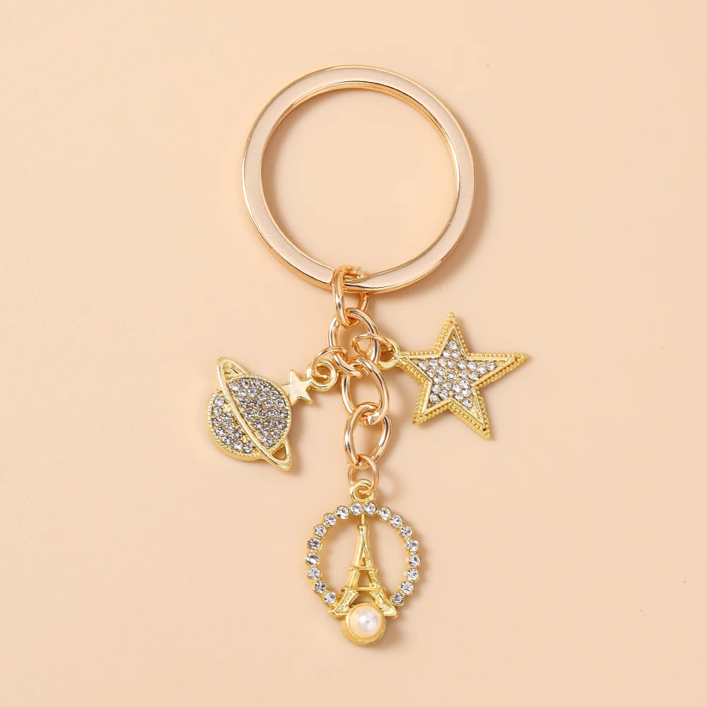 Aihua Zierlicher Strass-Stern-Schlüsselanhänger Kristall-Eiffelturm-Schlüsselring-Anhänger für Damen Mädchen Handtaschen-Deko Charms DIY Schmuck – Detail 6