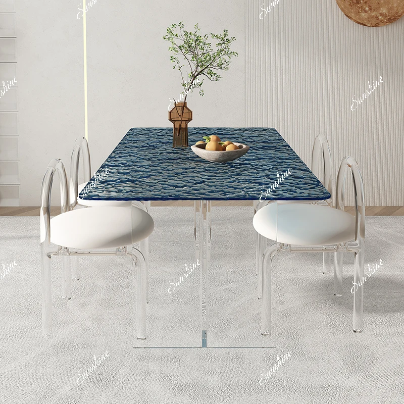 Water ripple tempered glass rainbow acrylic modern simple rectangular suspension table