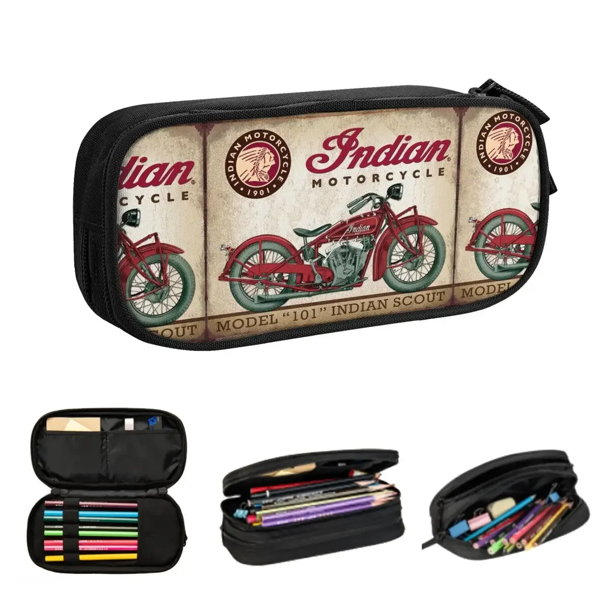 Motorcycle Motor Old Indians Never Die 4 Pencil Cases Large Storage Pen Bags Pen Box Pencil Pouch For Boys Girls Students