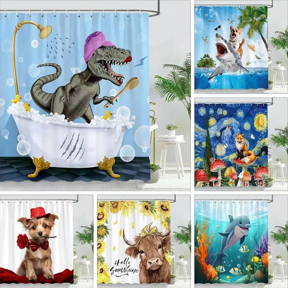 

Fun Animal Bathroom Curtain Cartoon Children's Bathroom Curtain Polyester Cloth Washable Bathroom Hanging Curtain Bathroom Decor