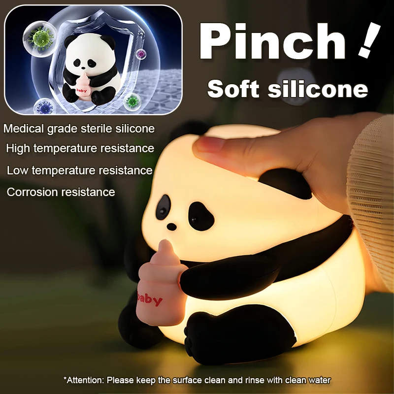 Imagem -02 - Lâmpada Panda com Proteção para os Olhos Luz Noturna Led Recargável Lâmpada de Silicone Fofa Luz de Cabeceira com Dimerização Luz de Dormir para Crianças Presente de Aniversário