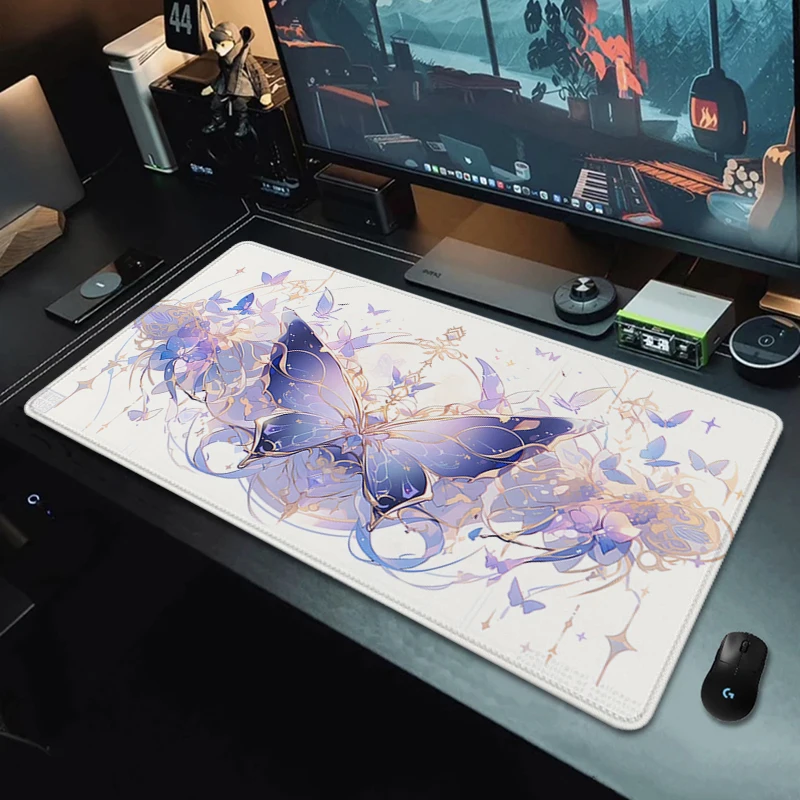 Rubber Desk Mat Kawaii Butterfly Mousepad Mouse Pad Gaming Accessory Pc Gamer XXL Carpets Computer Locking Edge Keyboard Mats