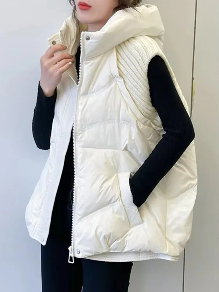 Amax luluE hiver femmes mode tricoté Design canard vers le bas gilet dames loisirs ample chaud à capuche sans manches manteaux neige gilets