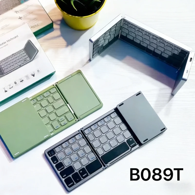 Bluetooth Foldable Keyboard with Touchpad Wireless Rechargeable Keyboard for Mobile Phone/Tablet/Laptop Multi-Device Universal