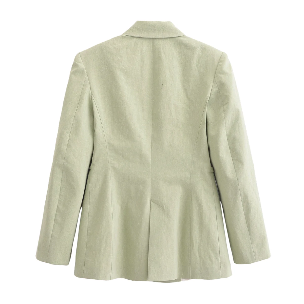 Tangada 2024 Women Green Cotton Linen Blazer Jacket With Slash Long Sleeve Ladies Suit 6P064