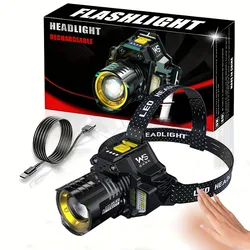 Sensor Headlamp LED Head Flashlight COB Rechargeable Headlight Head Torch Built-in Battery Fishing Camping Lantern