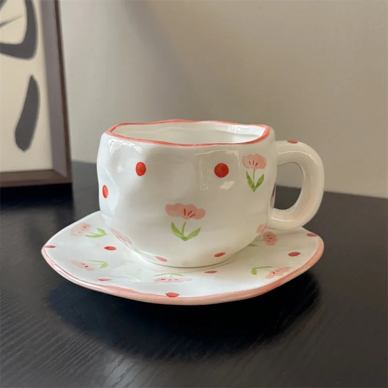 

Creative Hand Pinched Irregular Flower Ceramic Mug, Coffee Cup, Breakfast, Milk, Afternoon Tea Cups, Korean Style Mugs, 300ml