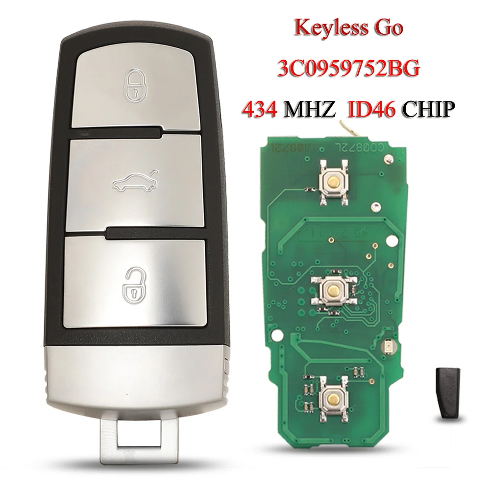 

jingyuqin 3C0959752BG /BA Keyless-Go Remote Car Key For VW Volkswagen Magotan Passat CC Passat 3Buttons 433MHZ ID46 PCF7936 Chip